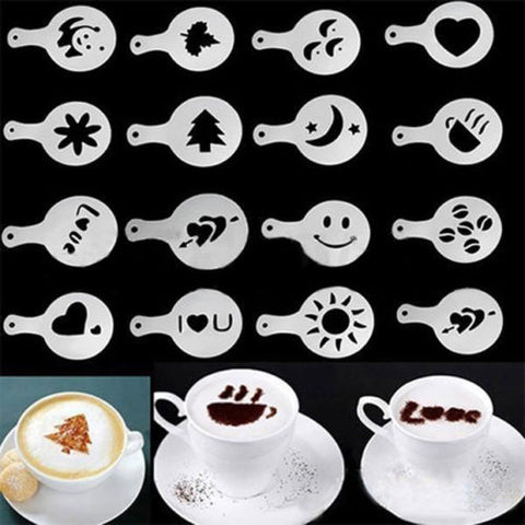 DealsOcean 16Pcs  Mold Coffee Milk Cake Cupcake Stencil Template Coffee Barista Cappuccino Template Strew Pad Duster Spray Tools