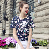 New Arrival Fashion Women Shirt Summer Style Women Floral Letter Printed Top Tees O Neck Short Sleeve Casual Loose T Shirt