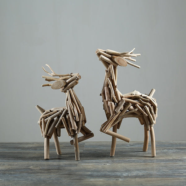 Creative Wooden Craft Table Decor Lovely Deer 100% Handmade Natural Wood Home/Office Figurines Birthday/Christmas Gift