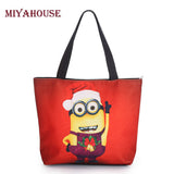 New Christmas Style Cute Minions Printed Canvas Tote Bag Fashion Female Beach Bag Single Shoulder Shopping Bags Large Capacity