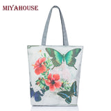 Butterfly Printed Casual Tote Large Capacity Female Handbags Single Shoulder Shopping Bags Daily Use Women Canvas Beach Bag