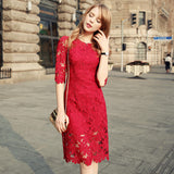 2017 Summer Women's Fashion Lace Dress Hollow Out Sexy Dress Slim Party Elegant  Women Dress Vestidos Vintage SunDresses