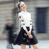 2017 New Fashion Elegant Chiffon Crop Tops And Skirt Two Piece Outfits Dress Embroidery Printed Casual Vestidos