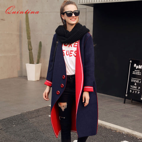 Quintina 2017 New Fashion Autunmn Women Coat Winter Coat Full Sleeve Manteau Femme V-Neck Slim Female Overcoat Women