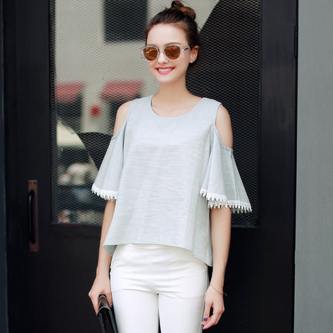 Summer Fashion Bandage Off  Shoulder Top Women T-Shirt 2017 Hollow Out O Neck T-Shirt Vintage Women Tops