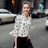 2017 New Fashion Women Blouse Summer Chiffon Elegant Shirts Blusas Femininas Triangle Printed Casual Shirt Summer Blouse