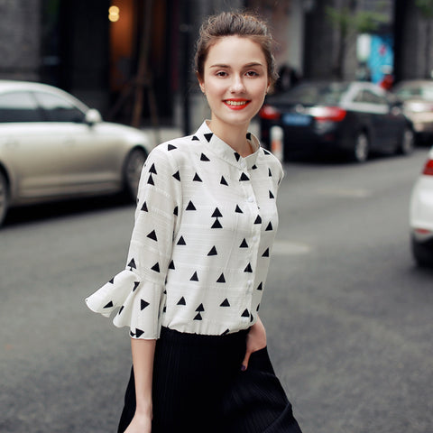 2017 New Fashion Women Blouse Summer Chiffon Elegant Shirts Blusas Femininas Triangle Printed Casual Shirt Summer Blouse