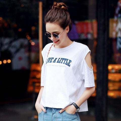 New Arrival 2017 Fashion Style Summer Shirt Women Hollow Out Top Tees Harajuku O-Neck Off Shoulder Kawaii Women Tops
