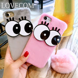 Luxury Fashion Soft Plush Rabbit fur Fluffy ball Fuzzy Eyes Phone Case For iPhone 7 For iPhone 6 6S 7 Plus Hard Phone Back Cover
