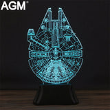 Star Wars Acrylic Table lamp 7 Colors Changing Desk Lamp 3D Lamp Novelty Led Night Light Millennium Falcon LED Light lampara Kid