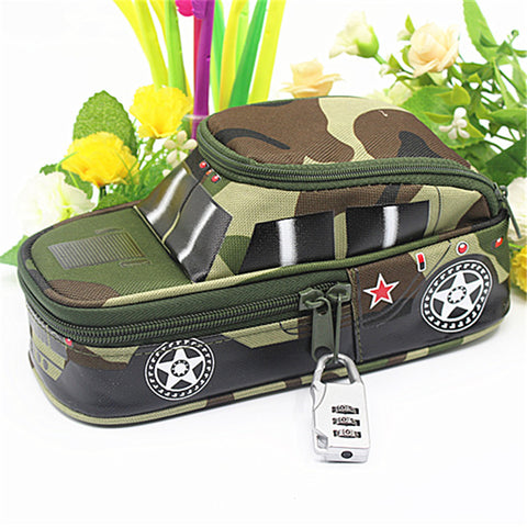 pencil case vehicle pen pouch bag with combination lock for boys Double zipper camouflage Canvas large cute school Pencil box