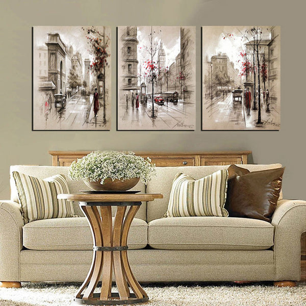 Home Decor Canvas Painting Abstract City Street Landscape Decorative Paintings Modern Wall Pictures 3 pcs Wall Art No Frame HY87