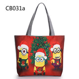 New Christmas Style Cute Minions Printed Canvas Tote Bag Fashion Female Beach Bag Single Shoulder Shopping Bags Large Capacity