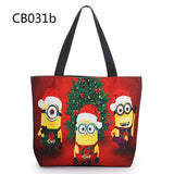 New Christmas Style Cute Minions Printed Canvas Tote Bag Fashion Female Beach Bag Single Shoulder Shopping Bags Large Capacity