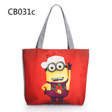 New Christmas Style Cute Minions Printed Canvas Tote Bag Fashion Female Beach Bag Single Shoulder Shopping Bags Large Capacity