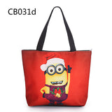 New Christmas Style Cute Minions Printed Canvas Tote Bag Fashion Female Beach Bag Single Shoulder Shopping Bags Large Capacity