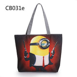 New Christmas Style Cute Minions Printed Canvas Tote Bag Fashion Female Beach Bag Single Shoulder Shopping Bags Large Capacity
