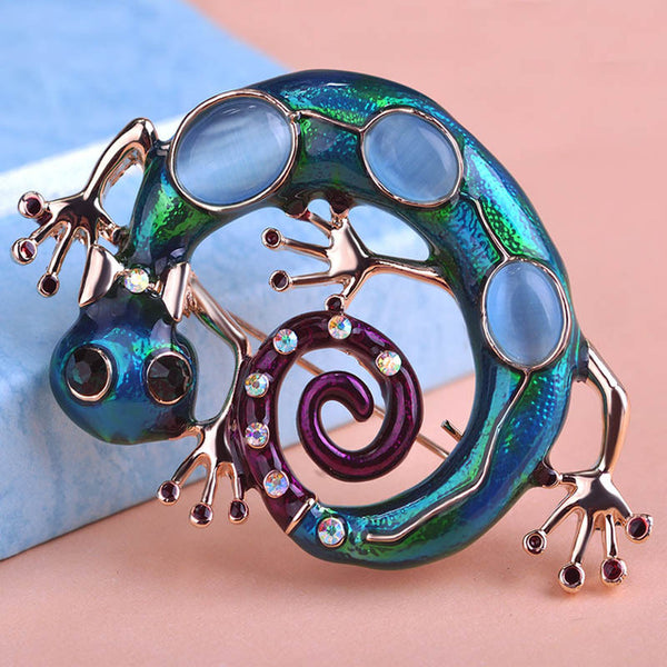 Large Blue Enamel Esmaltes Lizard Gecko Brooches Women Girls Corsages Green Brooch Diamante Embellishments Kihen Wedding Bijoux