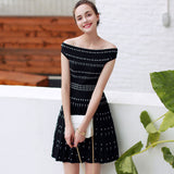 New Arrival Fashion Women Dress Vintage Summer Slash Neck Mini Dress Vestidos Office Dress Super Elastic A-line Slim Dress