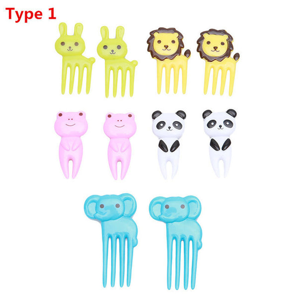 10pcs/pack Animal Farm Fruit Fork Mini Cartoon Children Snack Cake Dessert Food Fruit Pick Toothpick Bento Lunches Party Decor