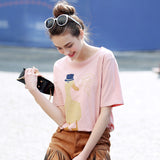 Ladies Casual Loose Punk Shirt Summer Style New 2017 Cotton Women Casual Tops O Neck Short Sleeve Animal Printed Elegant T Shirt