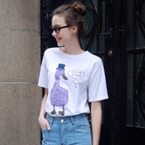 Ladies Casual Loose Punk Shirt Summer Style New 2017 Cotton Women Casual Tops O Neck Short Sleeve Animal Printed Elegant T Shirt