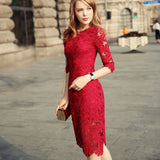 2017 Summer Women's Fashion Lace Dress Hollow Out Sexy Dress Slim Party Elegant  Women Dress Vestidos Vintage SunDresses