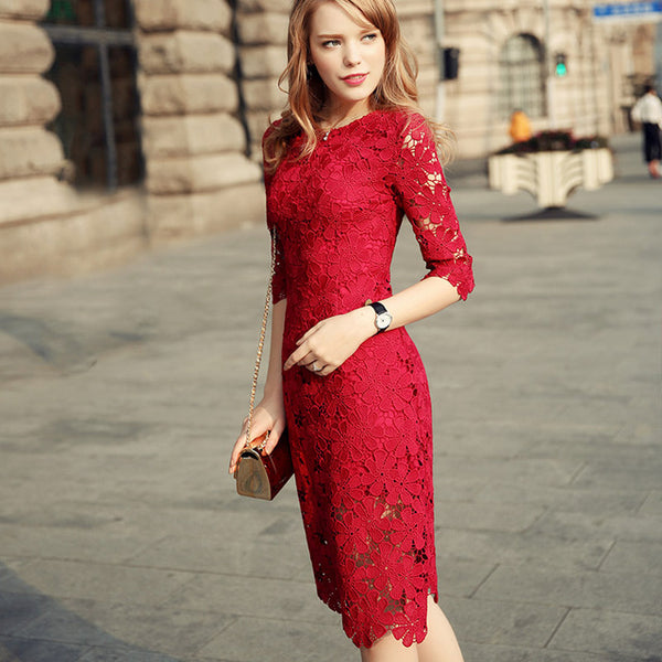 2017 Summer Women's Fashion Lace Dress Hollow Out Sexy Dress Slim Party Elegant  Women Dress Vestidos Vintage SunDresses