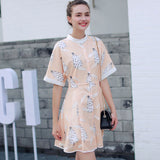 Fashion New Arrival Women Dress Vintage Summer Stand Knee Length Printed Dress Vestidos Office Dress A-line Slim Dress