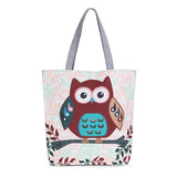 Floral And Owl Printed Canvas Tote Female Casual Beach Bags Large Capacity Women Single Shopping Bag Daily Use Canvas Handbags