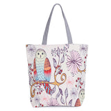 Floral And Owl Printed Canvas Tote Female Casual Beach Bags Large Capacity Women Single Shopping Bag Daily Use Canvas Handbags