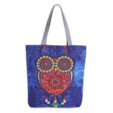 Floral And Owl Printed Canvas Tote Female Casual Beach Bags Large Capacity Women Single Shopping Bag Daily Use Canvas Handbags