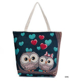 Miyahouse Cartoon Owl Printed Shoulder Bag Women Large Capacity Female Shopping Bag Canvas Handbag Summer Beach Bag Ladies