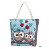 Miyahouse Cartoon Owl Printed Shoulder Bag Women Large Capacity Female Shopping Bag Canvas Handbag Summer Beach Bag Ladies