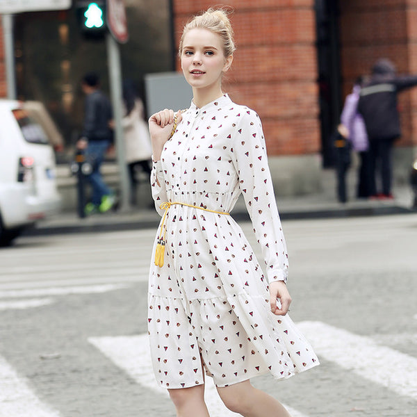 2017 New Arrival Fashion Women Dress Printed Vintage Summer Dress Knee-Length Vestidos Office Dress A-line Bohemian Shirt Dress