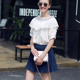 Fashion Summer Ladies Slash Neck Ruffles Women Tops Tees Off Shoulder Shirts Women's Tops Vintage Party Shirt