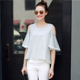 Summer Fashion Bandage Off  Shoulder Top Women T-Shirt 2017 Hollow Out O Neck T-Shirt Vintage Women Tops