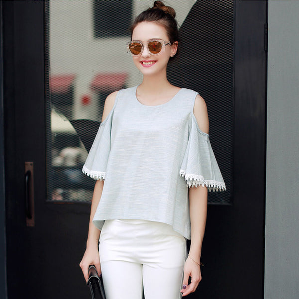 Summer Fashion Bandage Off  Shoulder Top Women T-Shirt 2017 Hollow Out O Neck T-Shirt Vintage Women Tops