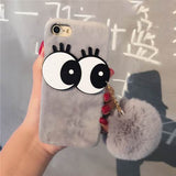 Luxury Fashion Soft Plush Rabbit fur Fluffy ball Fuzzy Eyes Phone Case For iPhone 7 For iPhone 6 6S 7 Plus Hard Phone Back Cover