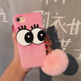 Luxury Fashion Soft Plush Rabbit fur Fluffy ball Fuzzy Eyes Phone Case For iPhone 7 For iPhone 6 6S 7 Plus Hard Phone Back Cover