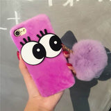 Luxury Fashion Soft Plush Rabbit fur Fluffy ball Fuzzy Eyes Phone Case For iPhone 7 For iPhone 6 6S 7 Plus Hard Phone Back Cover