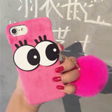 Luxury Fashion Soft Plush Rabbit fur Fluffy ball Fuzzy Eyes Phone Case For iPhone 7 For iPhone 6 6S 7 Plus Hard Phone Back Cover