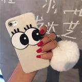 Luxury Fashion Soft Plush Rabbit fur Fluffy ball Fuzzy Eyes Phone Case For iPhone 7 For iPhone 6 6S 7 Plus Hard Phone Back Cover