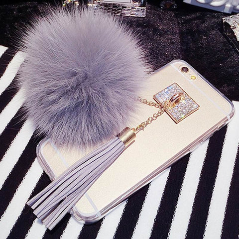Luxury Fox Fur Ball Pendant Tassel Soft TPU Back cover Phone Case For iPhone 4 4S 5 5S SE 6 6S 7 Plus For Samsung S6 S7 Edge