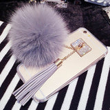Luxury Fox Fur Ball Pendant Tassel Soft TPU Back cover Phone Case For iPhone 4 4S 5 5S SE 6 6S 7 Plus For Samsung S6 S7 Edge