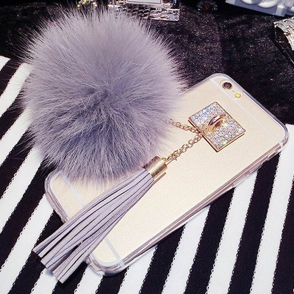 Luxury Fox Fur Ball Pendant Tassel Soft TPU Back cover Phone Case For iPhone 4 4S 5 5S SE 6 6S 7 Plus For Samsung S6 S7 Edge