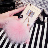 Luxury Fox Fur Ball Pendant Tassel Soft TPU Back cover Phone Case For iPhone 4 4S 5 5S SE 6 6S 7 Plus For Samsung S6 S7 Edge