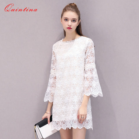 Quintina New Fashion Women Dress Mini Cute Lady Office Dress Vestidos Women Clothing Spring Lace Dress Party Dress