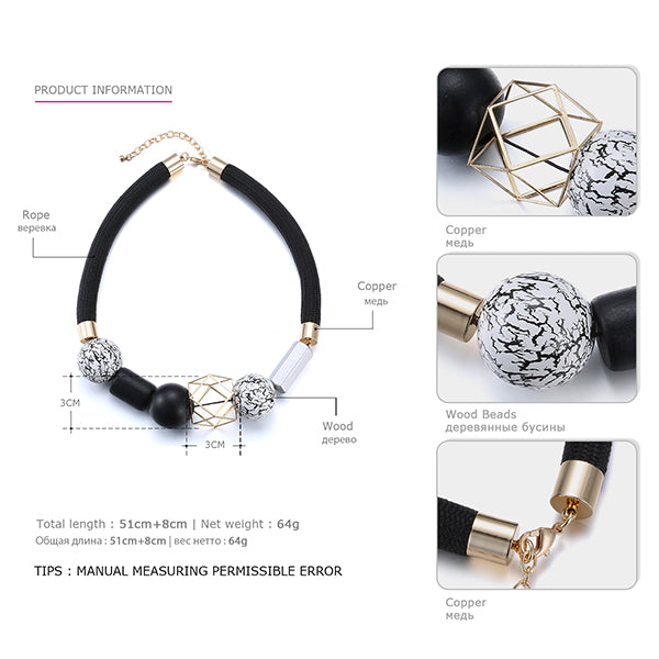 eManco Statement Necklace Fashion Jewelry Minimalist Ethnic Chokers Necklaces Women Black & White Wood Beads Choker 2017 for mom