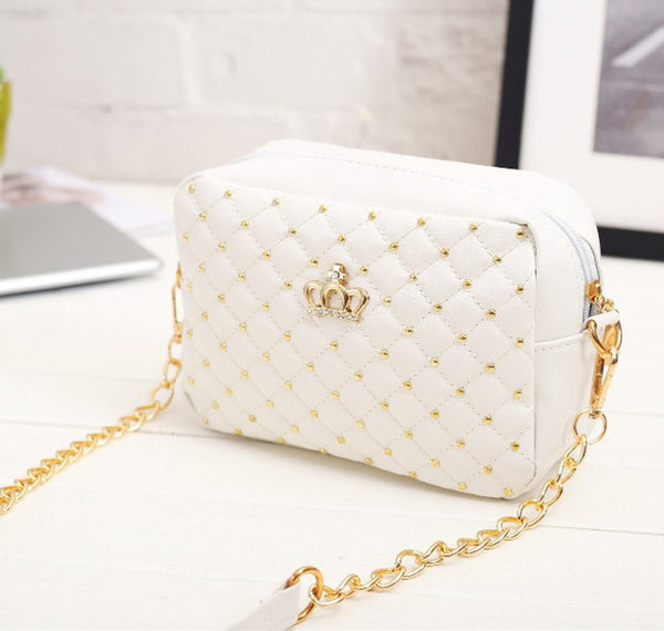 2017 Summer Fashion Women Messenger Bags Rivet Chain Shoulder Bag PU Leather Crossbody Quiled Crown bags